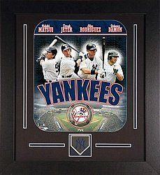 New York Yankees Big 4 Framed Photo Hideki Matsui, Johhny Damon, Derek Jeter and Alex Rodriguez with New York Yankees Medallion