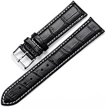 24mm Men's Black Replacement Watch Strap Alligator Grain Genuine Leather with White Stitching for Big Watch Cases