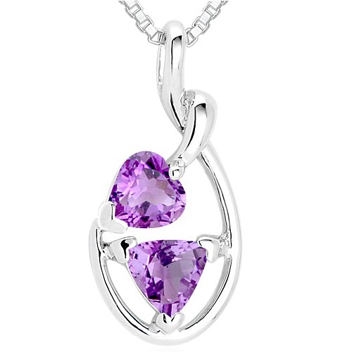 Heart & Trillion Cut Amethyst Pendant Necklace Sterling Silver