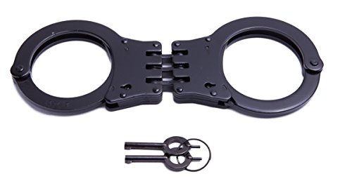 Uzi Hinged Handcuff, Double-Locking, Adjustable, 20 Locking Positions, Nickel-Plated, High-Tensile Stainless Steel, 2 Keys Included, Black