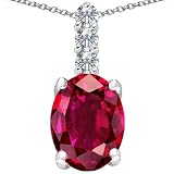 41c8LAJdT0L. SL160  CandyGem 14k White Gold Lab Created Oval Ruby and Genuine Diamonds Pendant