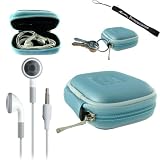 Earphone Case - Clamshell Style with Zipper Enclosure, Inner Pocket, and Durable Exterior! + Includes a 4-inch eBigValue Determination Hand Strap as a gift!! + Includes a Set of Hi-Fi Noise-Reducing Ear Buds Headphones for your MP3 Players 3.5mm stereo Jack