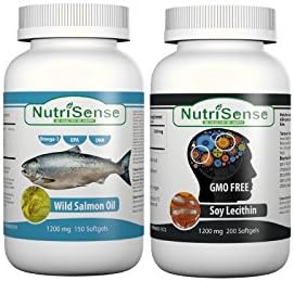 Nutrisense Mega Wild Salmon Oil 1200mg 150 softgels + Soy Lecithin 1200mg 200 softgels