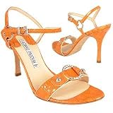 Luciano Padovan Orange Ring Detail Croco-style Leather Sandal Shoes