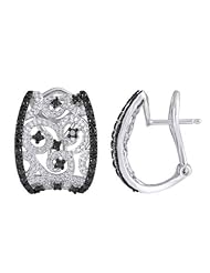 14K White Gold 0.81ct Heirloom Piece Black and White Diamond Huggie Earrings