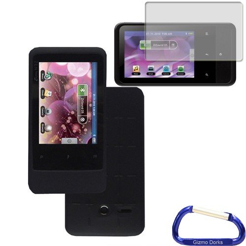 Gizmo Dorks Silicone Case Cover Black and Screen Protector with Carabiner Key Chain for the Creative Zen Touch