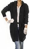 Damen Strickjacke Cardigan Einheitsgröße S-L Kapuzenjacke Schwarz Neu Grobstrick Jacken