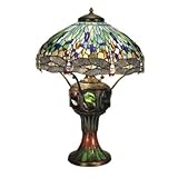 Dale Tiffany 0007/273E Blue Dragonfly Table Lamp, Antique Verde and Art Glass Shade