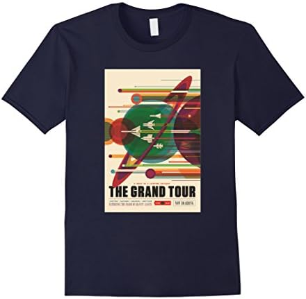 Men's The Grand Tour NASA Voyager Mission Poster T-Shirt Medium Navy