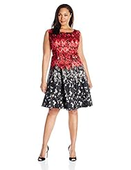 Plus Size Floral Print Fit-and-Flare Polyester/Silk/Shantung/Spandex  Dress