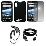 EMPIRE Black Rubberized Hard Case Cover + Mirror Screen Protector + USB Data Cable for AT&T Motorola Atrix 4G
