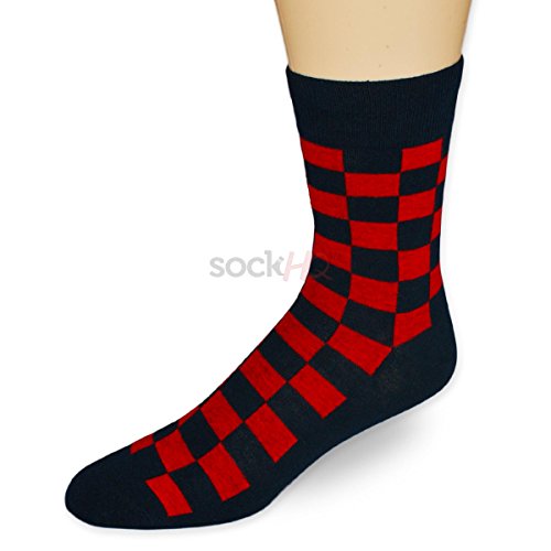 Sock HQ Navy-Red Checkerboard Crew Socks