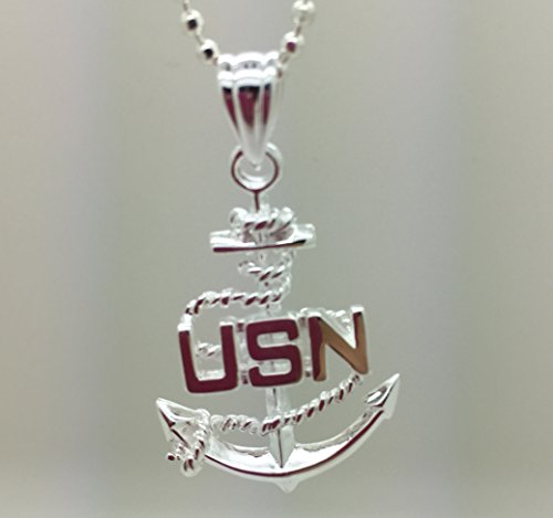 US Navy Necklace - Large United States Military Jewelry Pendant - US Navy Gifts For Men and Women - USN Stainless Steel Charm On Chain - 20
