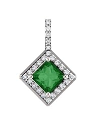 Platinum 5.00x5.00mm Princess Cut Chrome Tourmaline and Diamond Pendant