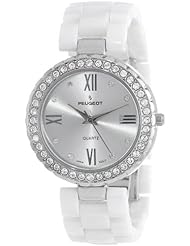 Peugeot Womens 7078SWT White Ceramic Swarovski Crystal Silver Bezel Watch