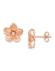 Plumeria Earrings with Diamonds in 14K Rose Gold - 13mm