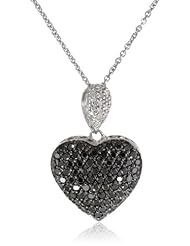 Sterling Silver Black and White Diamond Puffed Heart Pendant Necklace (1 cttw, I-J Color, I2-I3 Clarity), 18"