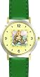 Baby Bunny Rabbit Playing with Teddy Bear - From Hush Little Baby by Artist: Sylvia Long - WATCHBUDDY&reg; DELUXE TWO-TONE THEME WATCH - Arabic Numbers - Green Leather Strap-Size-Large ( Men's Size or Jumbo Women's Size )