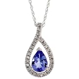 10ct White Gold 18 Chain & 5/8 (16mm) tall Pear-shaped Diamond Pendant, w/ 0.10 Carat Brilliant Cut Diamonds & 0.75 Carat Pear Cut Tanzanite Stone
