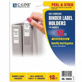 C-Line Self-Adhesive Ring Binder Label Holders, Top Load, 1-3/4 x 3-1/4, Clear, 12/Pack