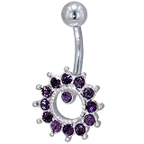 Purple Crystal Flower Outline Dangle Belly Ring