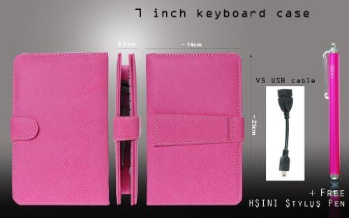 hsini (tm) (Pink) 7" Inch USB Keyboard Pink Leather Kick Stand Case Cover + HSINI Pink Stylus Pen + 5 pin OTG Cable for Android 4.0 Tablet pc MID ePad