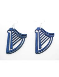 Aqua Marine Harp Wooden Earrings