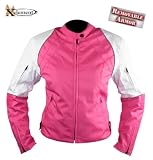 Women's Pink and White Armored Cordura Motorcycle Jacket
