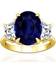 18K Yellow Gold Oval Cut Blue Sapphire Three Stone Ring