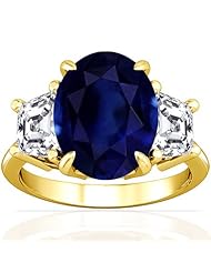 14K Yellow Gold Oval Cut Blue Sapphire Three Stone Ring