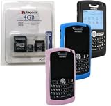 Combo of Black, Blue, Pink Silicone Skin Cover Case and Kingston 4GB microSDHC Class 4 Memory Card with miniSD, SD Adapter for Blackberry 8800 8820 8830