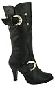 Black Leather Style Wide Calf Biker Buckle Boots