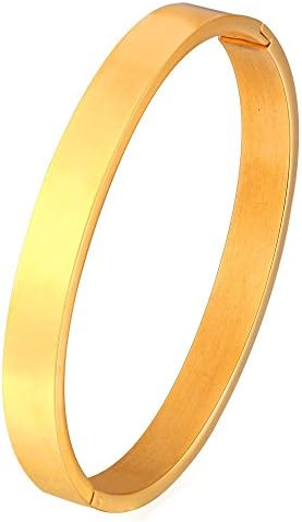 Simple Design Stainless Steel And Gold Bangle Bracelets For Women Men High Polish 8MM Wide