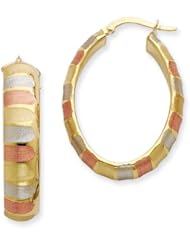 7.25mm, Multicolor Striped Oval Hoops in 14K Gold And Rhodium, 32mm