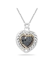 0.24 Cts Black Diamond Heart Pendant in Silver & Pink Gold