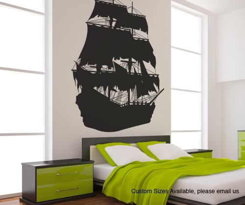 Stickerbrand Pirate Ship Vinyl Wall Decal. Silhouette Design. 36in Tall X 25in Wide. (Black) #OS_MB141s