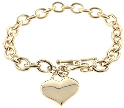 Designer Inspired Gold Heart Charm Toggle Bracelet Links Of Love