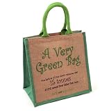 Kitchen & Housewares : Eco Friendly Simple Slogan Jute Bag - "Very Green Bag" Great For the Fashion and Environmentally Conscious (Different Styles and Bags Available)