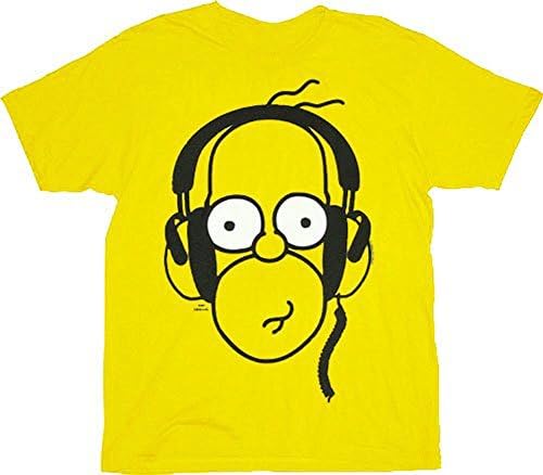 The Simpsons Homer With Headphones Yellow Adult T-shirt Tee (XXX-Large (3X))