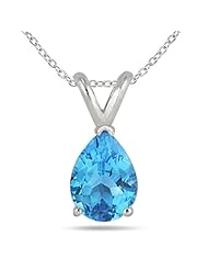 5x3MM All Natural Pear Blue Topaz Stud Pendant in .925 Sterling Silver