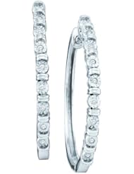 10K White Gold 0.05CT White Diamond Micro-Pave Fashion Hoops
