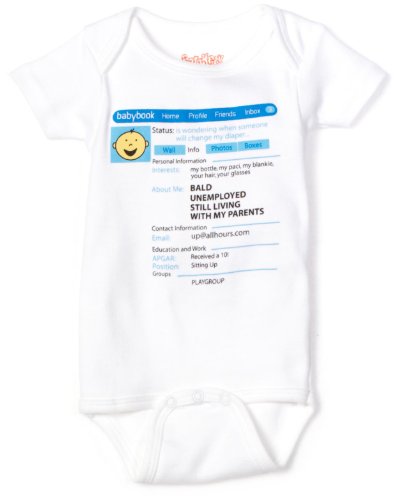 Sara Kety Baby-boys Newborn Babybook Infant Bodysuit, White, 6-12 Months