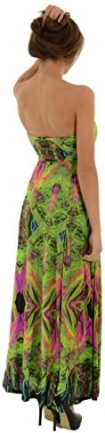 Womens Flowing Long Maxi Dress Unique Green Fuchsia Print Convertible Halter Sizes: Large