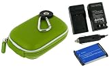 rooCASE 3n1 EVA Hard Shell (Green) Case with Memory Foam / EN-EL10 650mAh Li-Ion Battery / AC DC Charger for Nikon Coolpix S220 Digital Camera Aqua Green