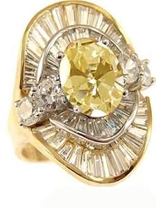 14k Yellow Gold White Rhodium, Fancy Estate Style Cocktail Ring with Lab Created Oval Shape Dark Blue Colored Stone