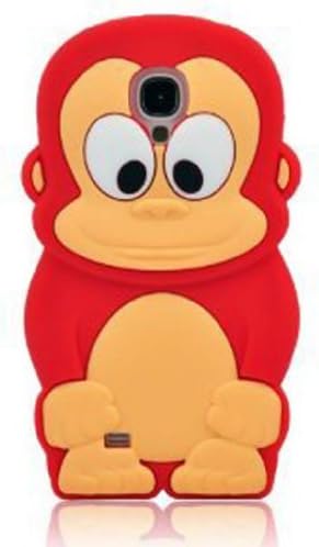 FJX New Cute 3D Cartoon Monkey Soft Silicone Case for Samsung Galaxy S4 I9500 (Red)