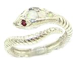 Fabulous Solid Sterling Silver Natural Fiery Opal & Ruby Detailed Snake Ring - Finger Sizes 5 to 12 Available