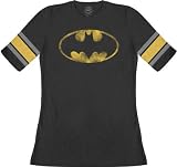 Batman Distressed Logo Black Raglan Hockey Juniors T-Shirt Tee