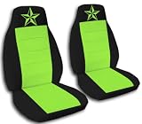 2 front black and lime green, nautical star seat covers for a 2005 Ford Explorer Limited.