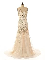 V-neck Mermaid Lace  Tulle Evening Dress/Pageant Dress/Prom Dress  With Rhinestones